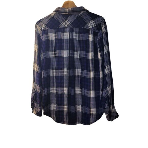 Rails Long Sleeve Button Up Flannel Shirt Womens S White Purple Plaid Pocket - Picture 2 of 6